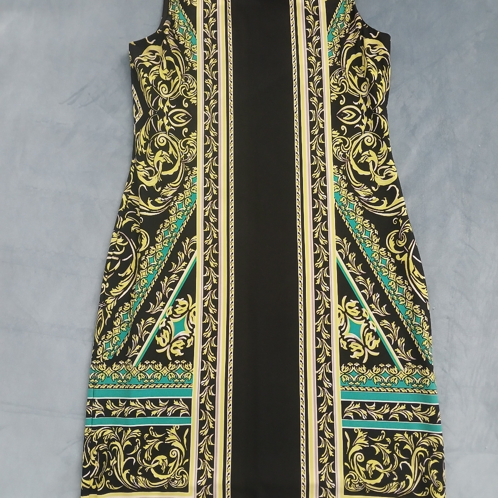 Alfani Black & Yellow Baroque Midi Dress
